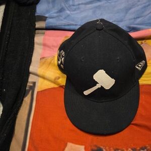 New Era Black Hat with White Gavel Design
